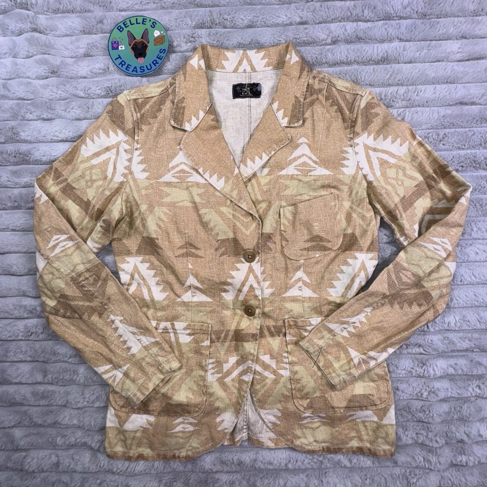 RRL Ralph Lauren Womens Sz 2 100% Linen Aztec Unstructured Blazer Jacket $790 - Picture 2 of 15